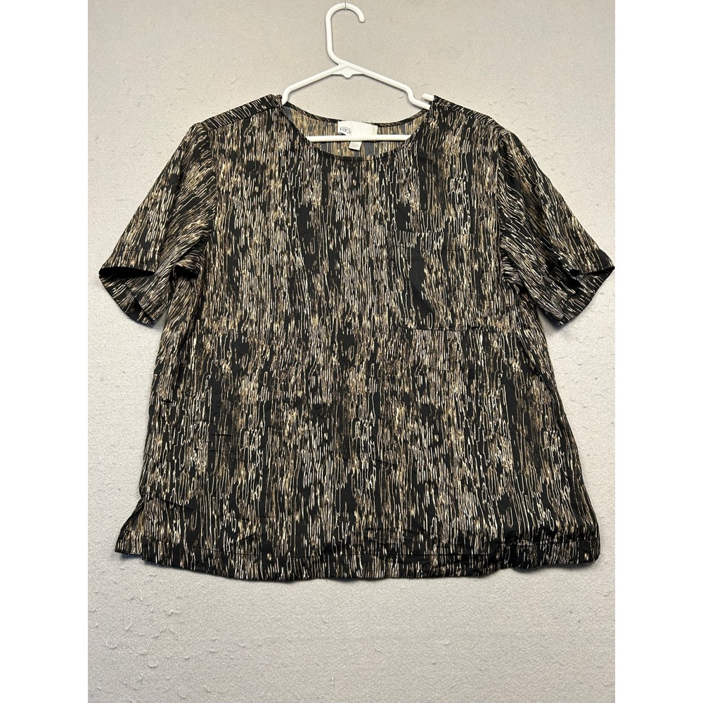 Nordstrom Rack Blouse Synthetic Black Tan Abstract Print Small Womens